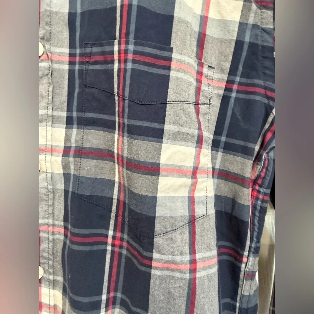 J. Crew Navy and Red Plaid Button Down Shirt